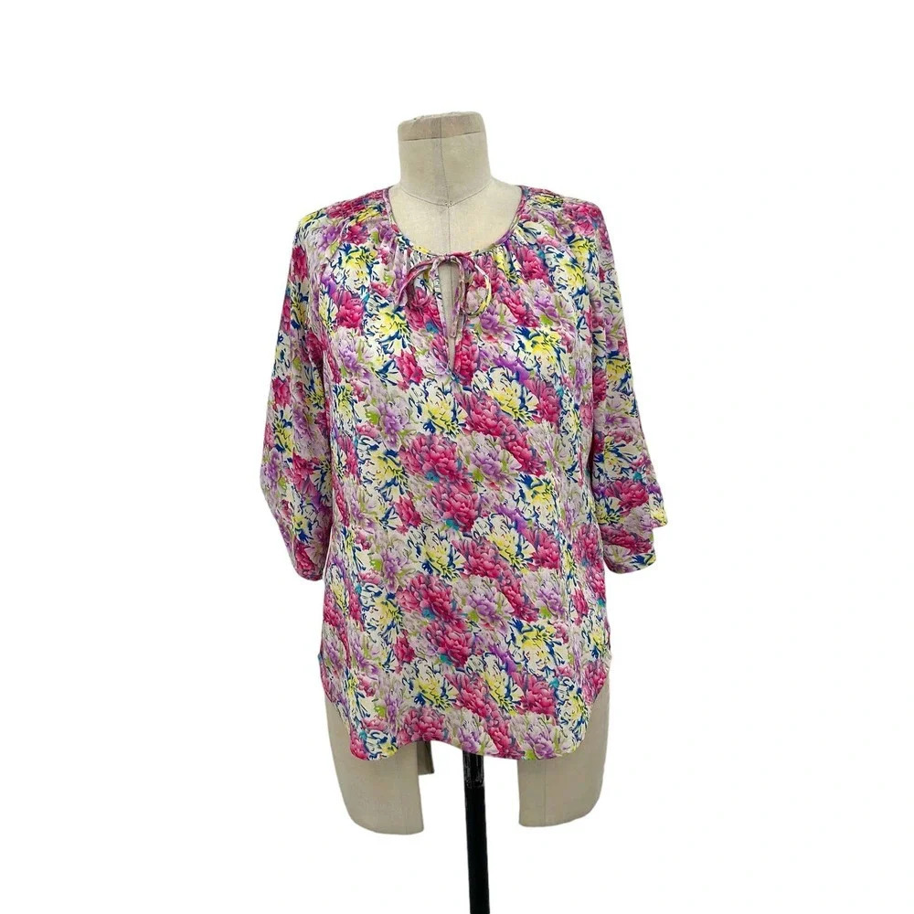 Yumi Kim Lilly Ribbon Top in Pink Floral Print Blouse Size XS